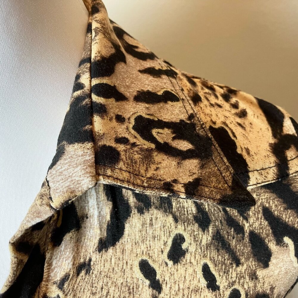 Cache Leopard Print Brown-Tan Button-Down Short S… - image 4
